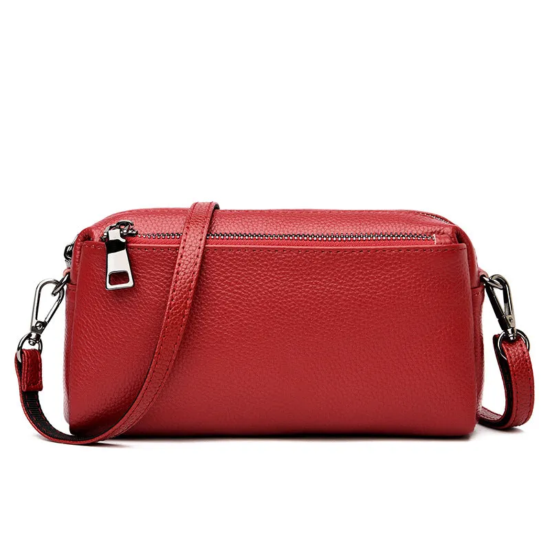 Women's genuine leather crossbody shoulder bag in horizontal square shape, soft cowhide, 21x6x11cm, black colour