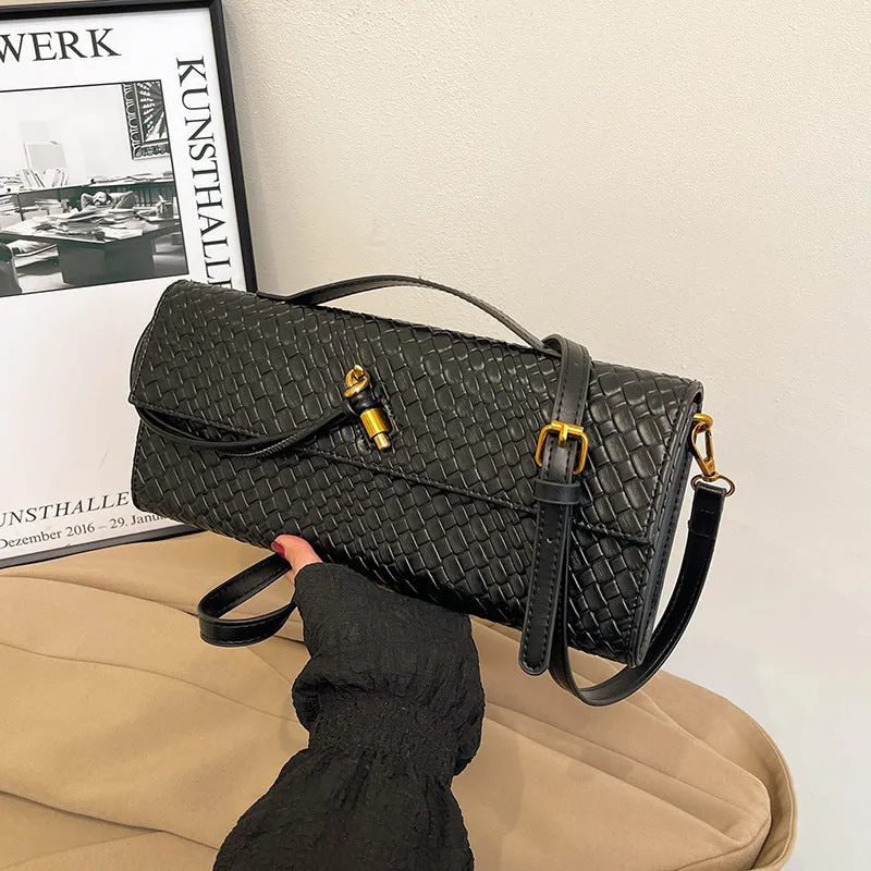 Retro PU leather shoulder messenger bag in hard construction with single strap and polyester lining, multiple colour options.