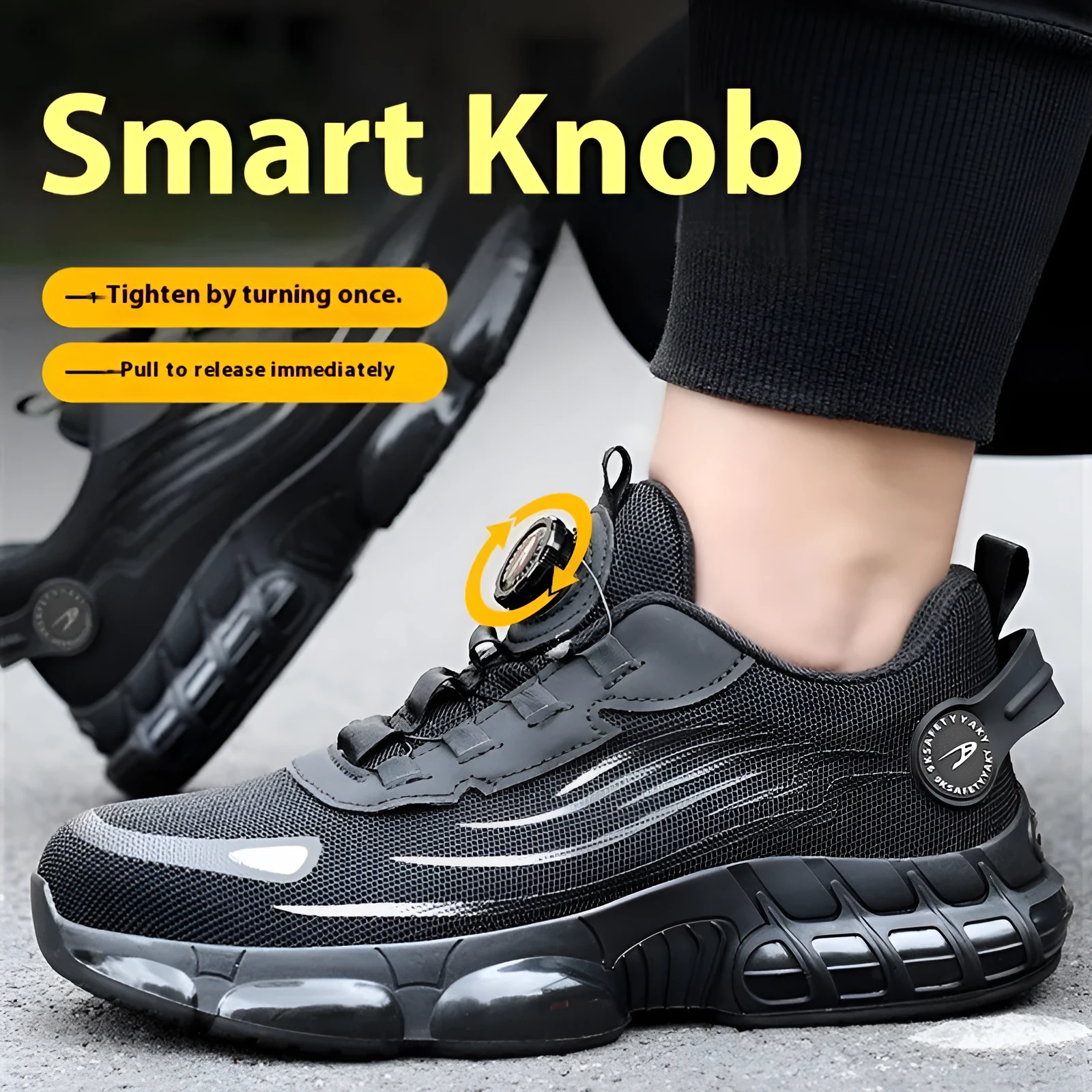 Anti-smash anti-puncture safe Flyknit work shoes black Knob series industrial footwear