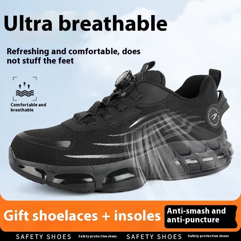 Anti-smash anti-puncture safe Flyknit work shoes black Knob series industrial footwear