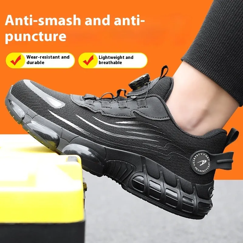 Anti-smash anti-puncture safe Flyknit work shoes black Knob series industrial footwear