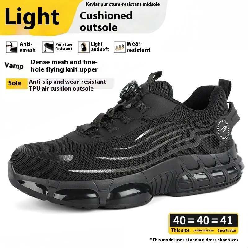 Anti-smash anti-puncture safe Flyknit work shoes black Knob series industrial footwear