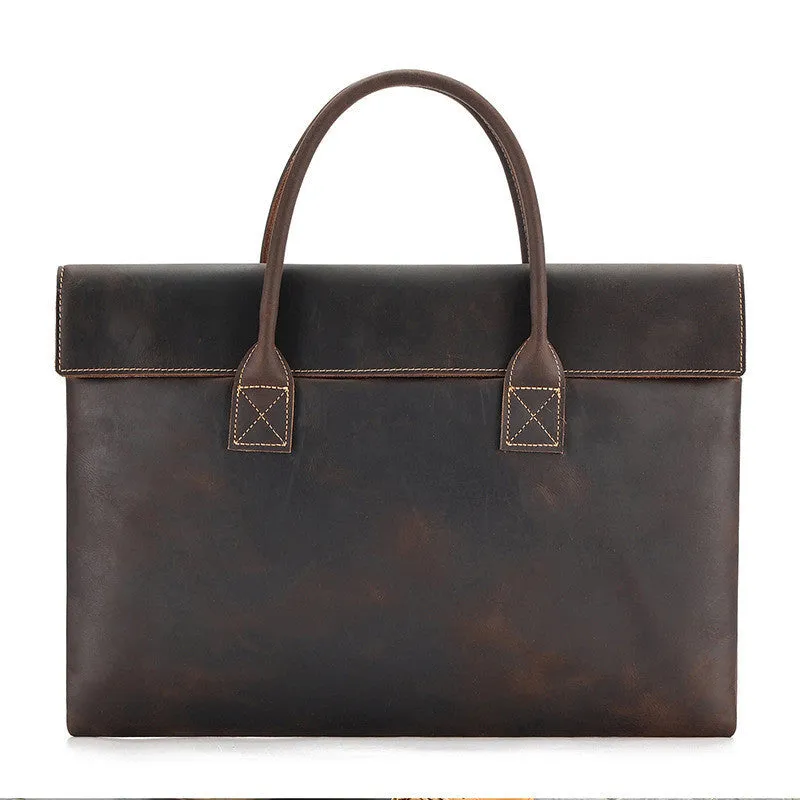 Crazy Horse leather men's handbag thin portable cowhide genuine leather coffee colour business travel