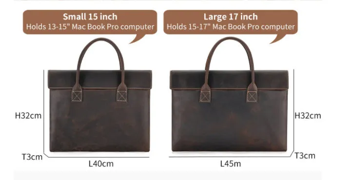 Crazy Horse leather men's handbag thin portable cowhide genuine leather coffee colour business travel