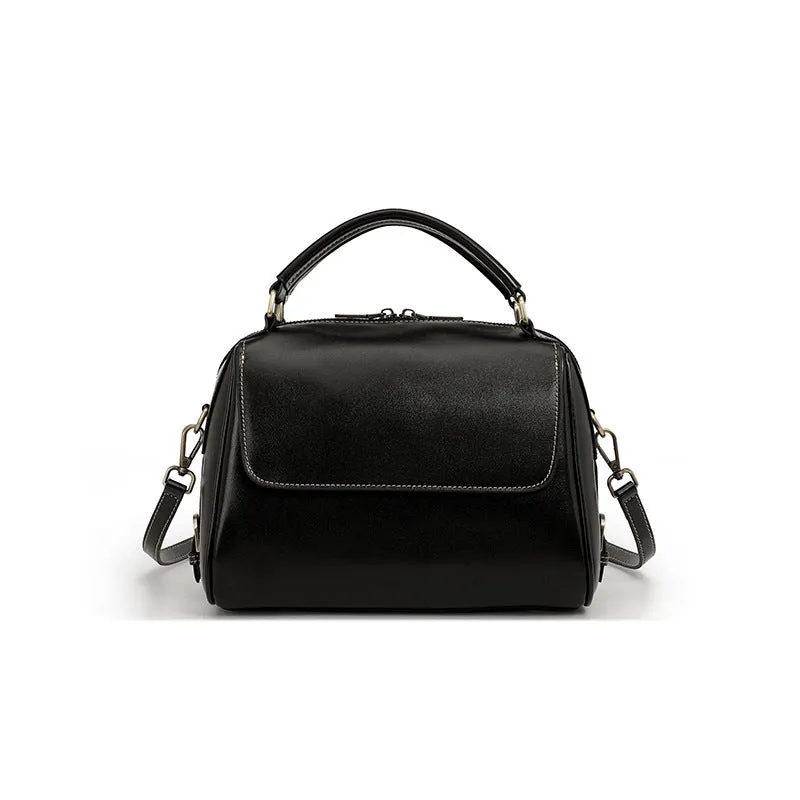 Women's genuine leather crossbody tote bag in cross square design with double straps and multiple compartments