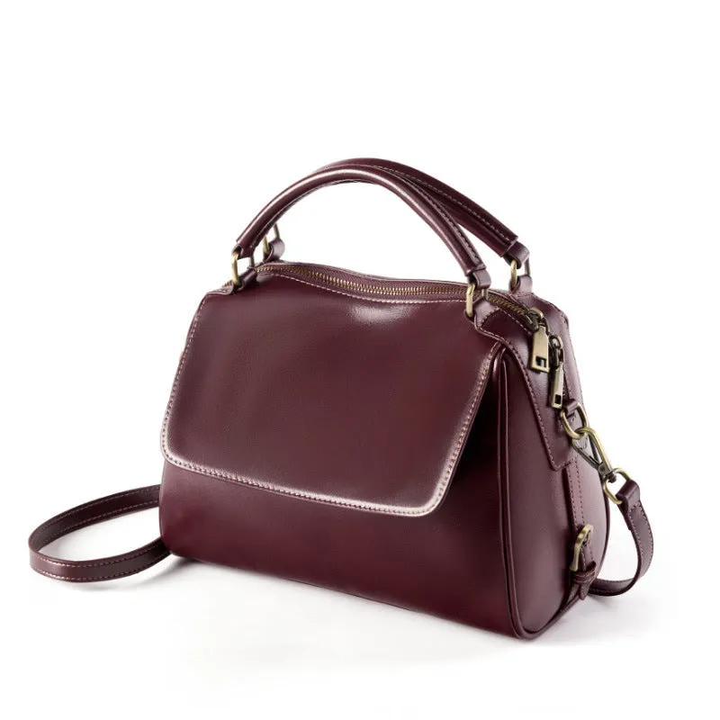 Women's genuine leather crossbody tote bag in cross square design with double straps and multiple compartments