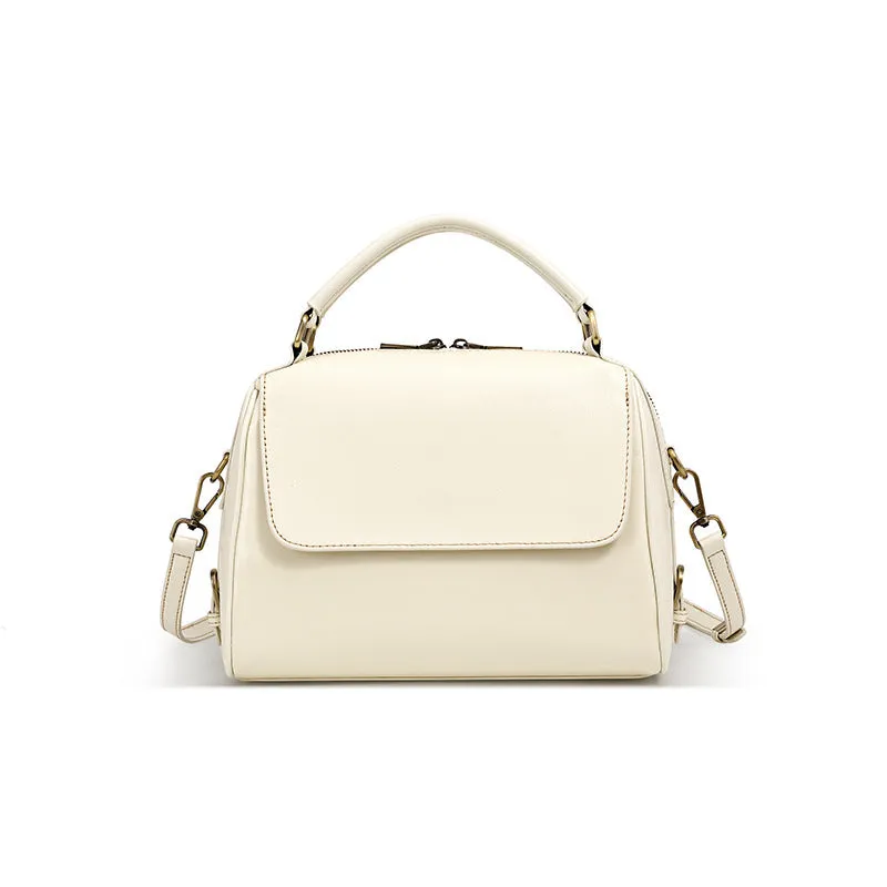 Women's genuine leather crossbody tote bag in cross square design with double straps and multiple compartments