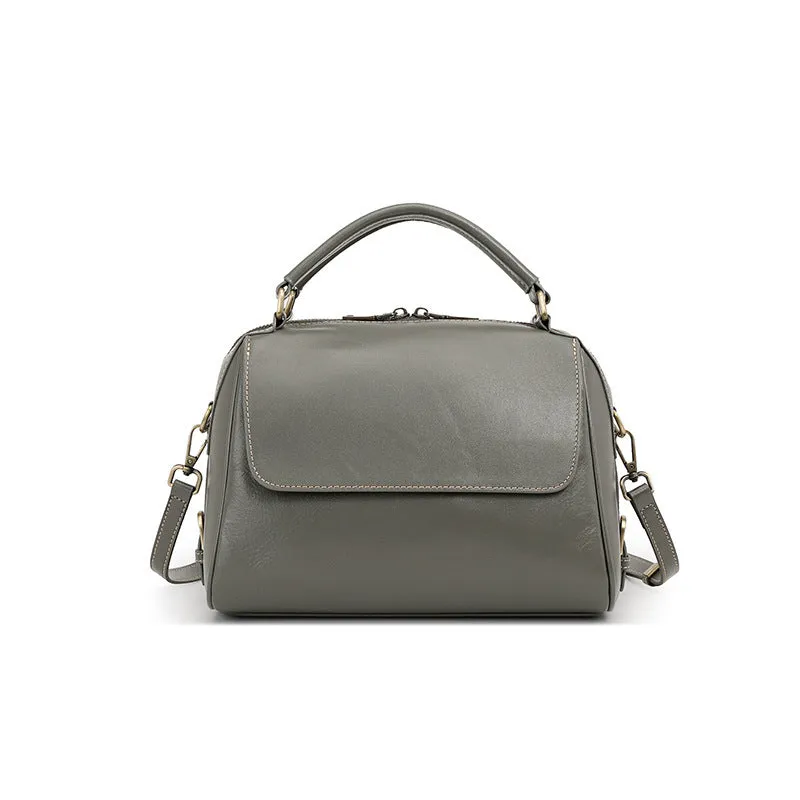Women's genuine leather crossbody tote bag in cross square design with double straps and multiple compartments