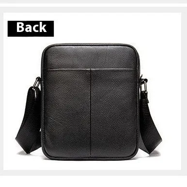 Men's black genuine leather shoulder bag with sewing thread detail, standard size