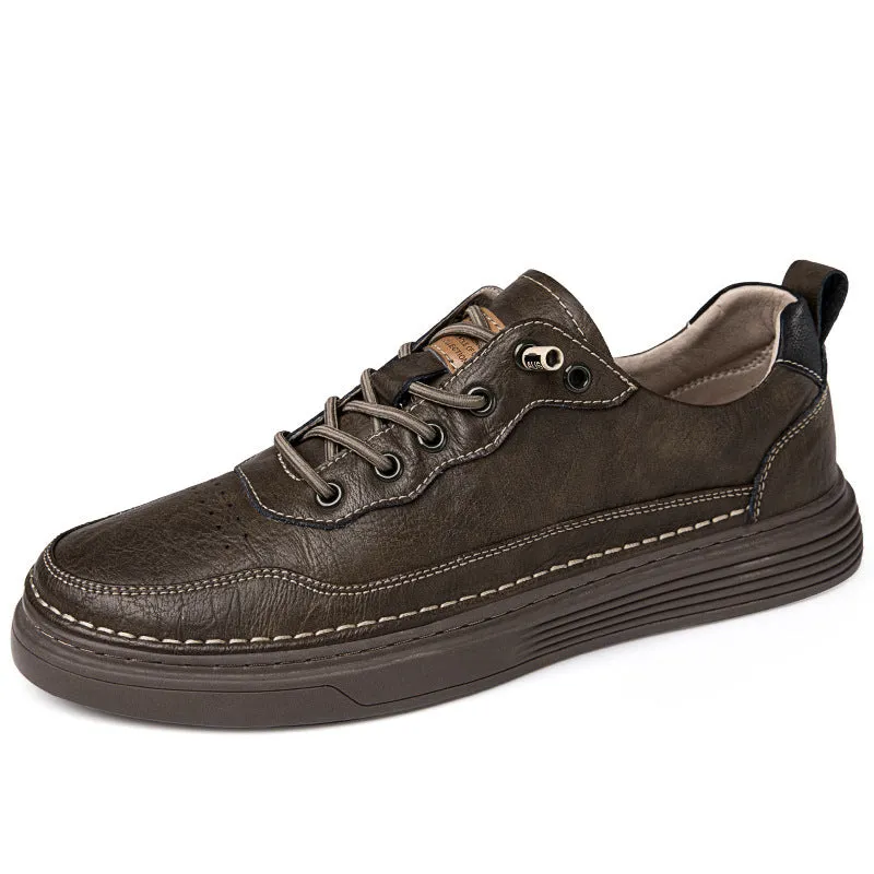 Versatile low-top cowhide flat shoes in black, beige, khaki for outdoor mountaineering and leisure