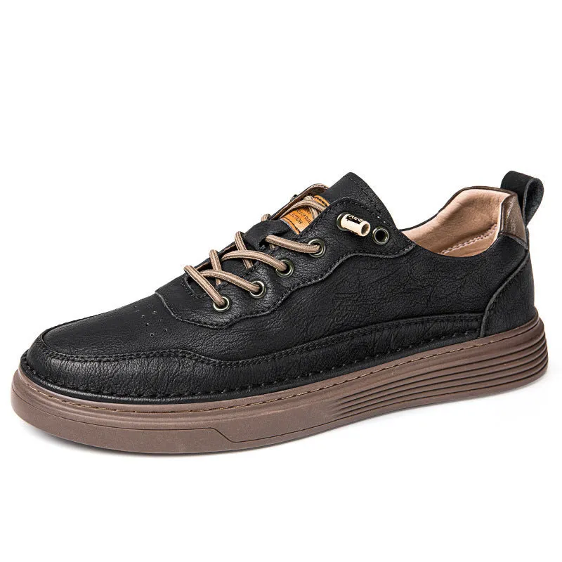 Versatile low-top cowhide flat shoes in black, beige, khaki for outdoor mountaineering and leisure
