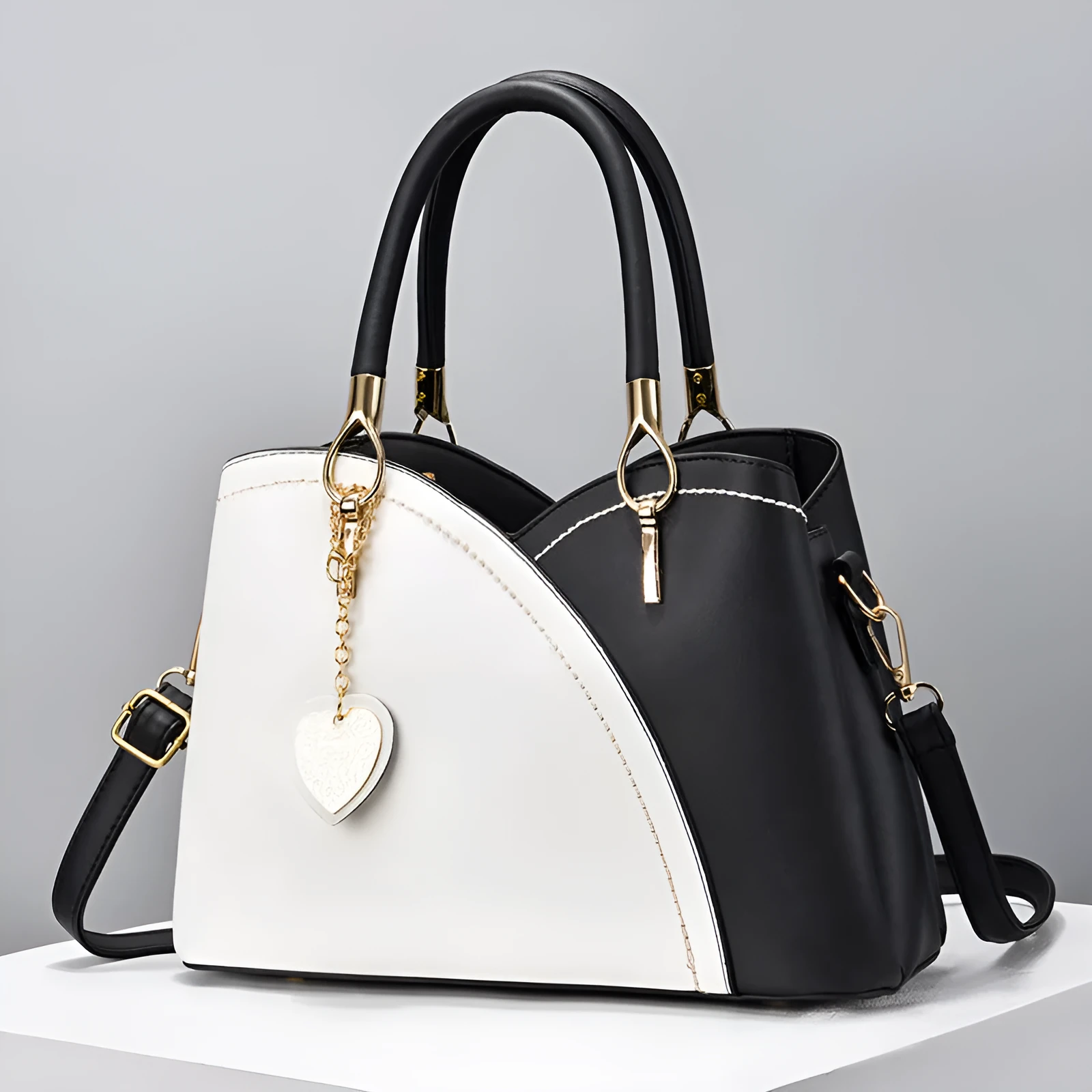 Women's PU crossbody bag with sandwich pocket in black, street trend style
