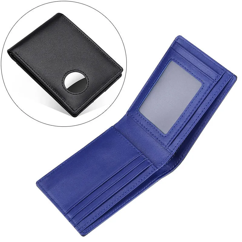Men's leather tracker wallet made from scalp cow leather in black, showing front and card slot details