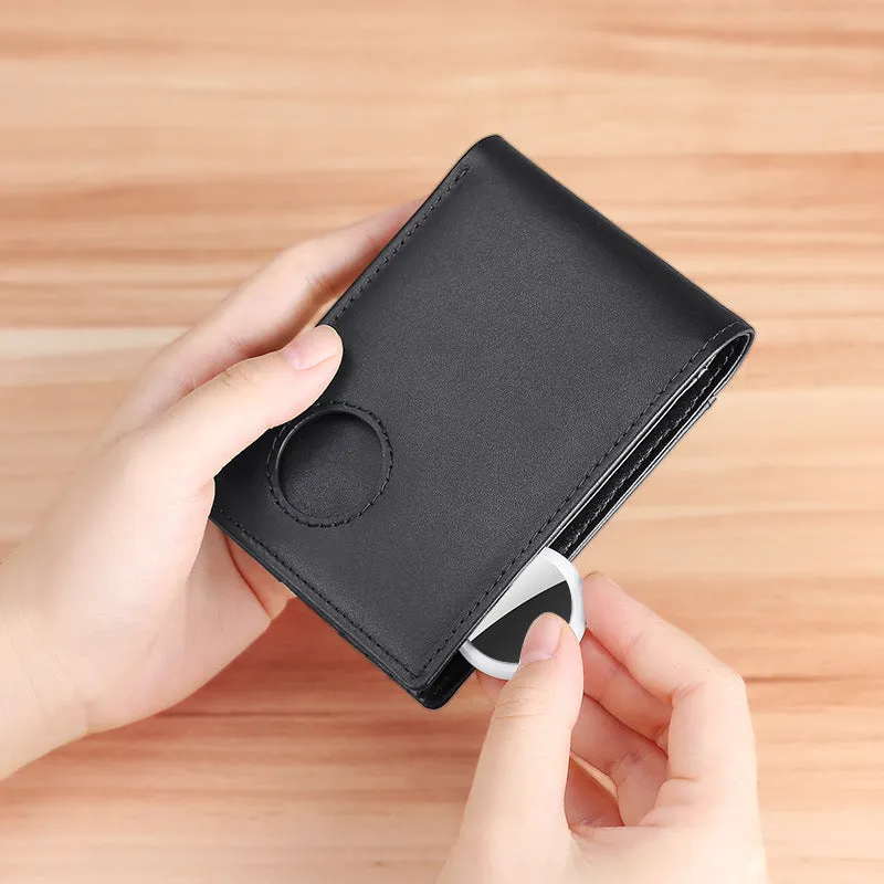 Men's leather tracker wallet made from scalp cow leather in black, showing front and card slot details