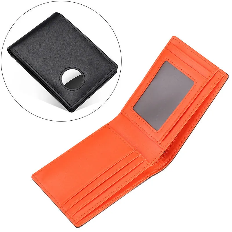 Men's leather tracker wallet made from scalp cow leather in black, showing front and card slot details
