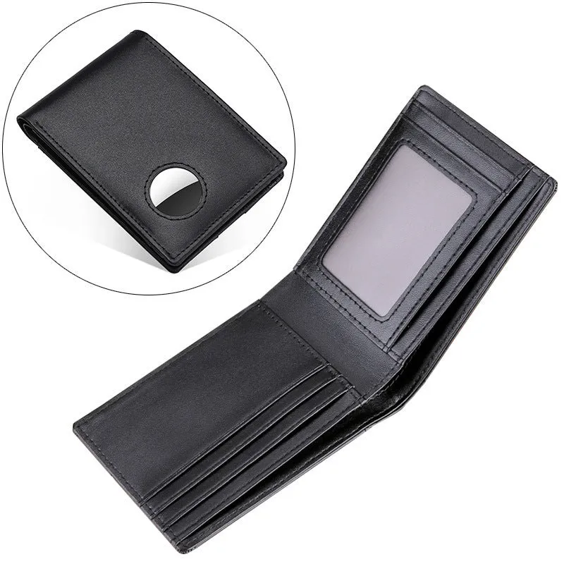 Men's leather tracker wallet made from scalp cow leather in black, showing front and card slot details