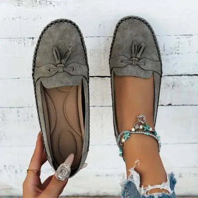 Women's round head loafers non-slip flats low heel artificial PU TPR sole available in multiple colours