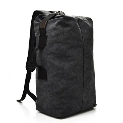 Canvas outdoor climbing backpack in khaki large size with double shoulder straps and car-suture detailing