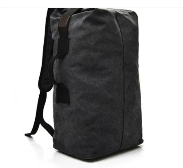 Canvas outdoor climbing backpack in khaki large size with double shoulder straps and car-suture detailing