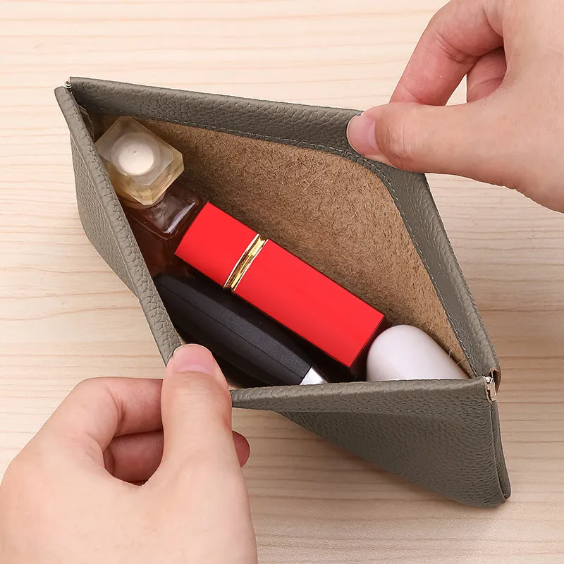 Self-closing first layer cowhide long wallet in solid colour with genuine leather finish