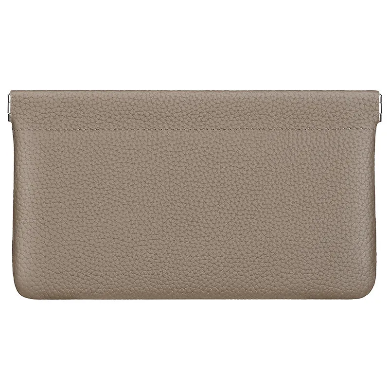 Self-closing first layer cowhide long wallet in solid colour with genuine leather finish
