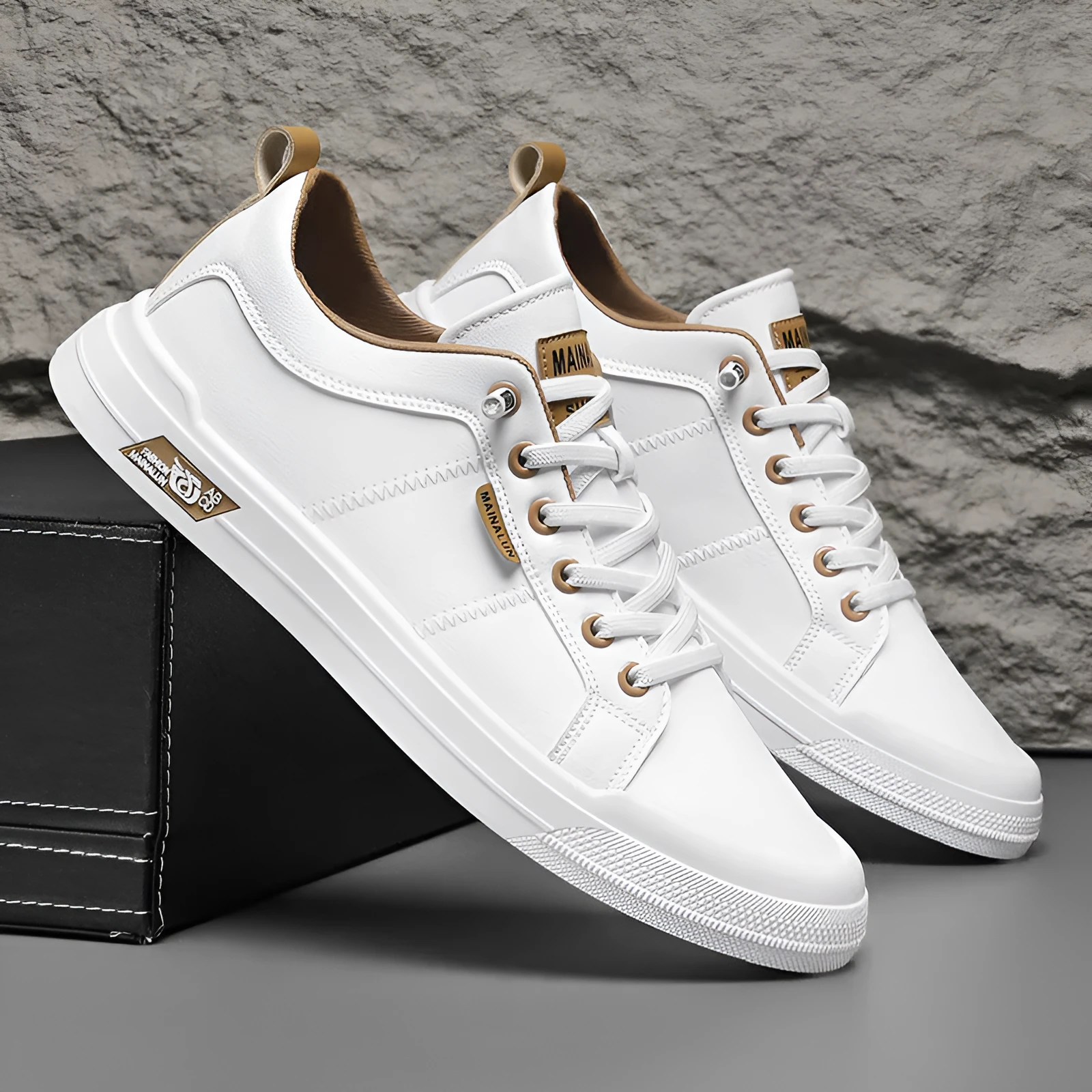 Men's soft bottom casual plus size sneakers in black with breathable mesh lining and round toe design