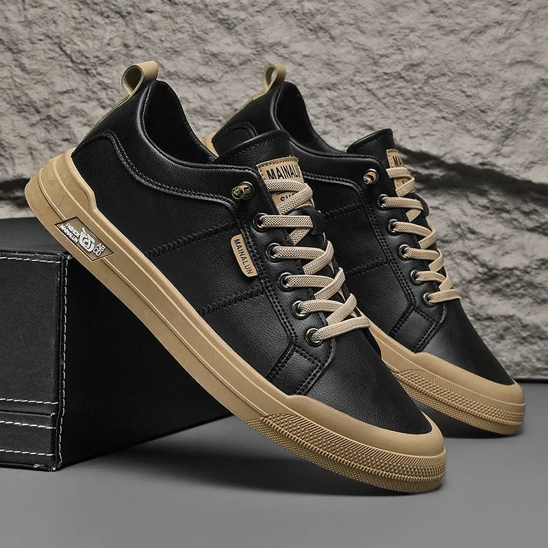 Men's soft bottom casual plus size sneakers in black with breathable mesh lining and round toe design
