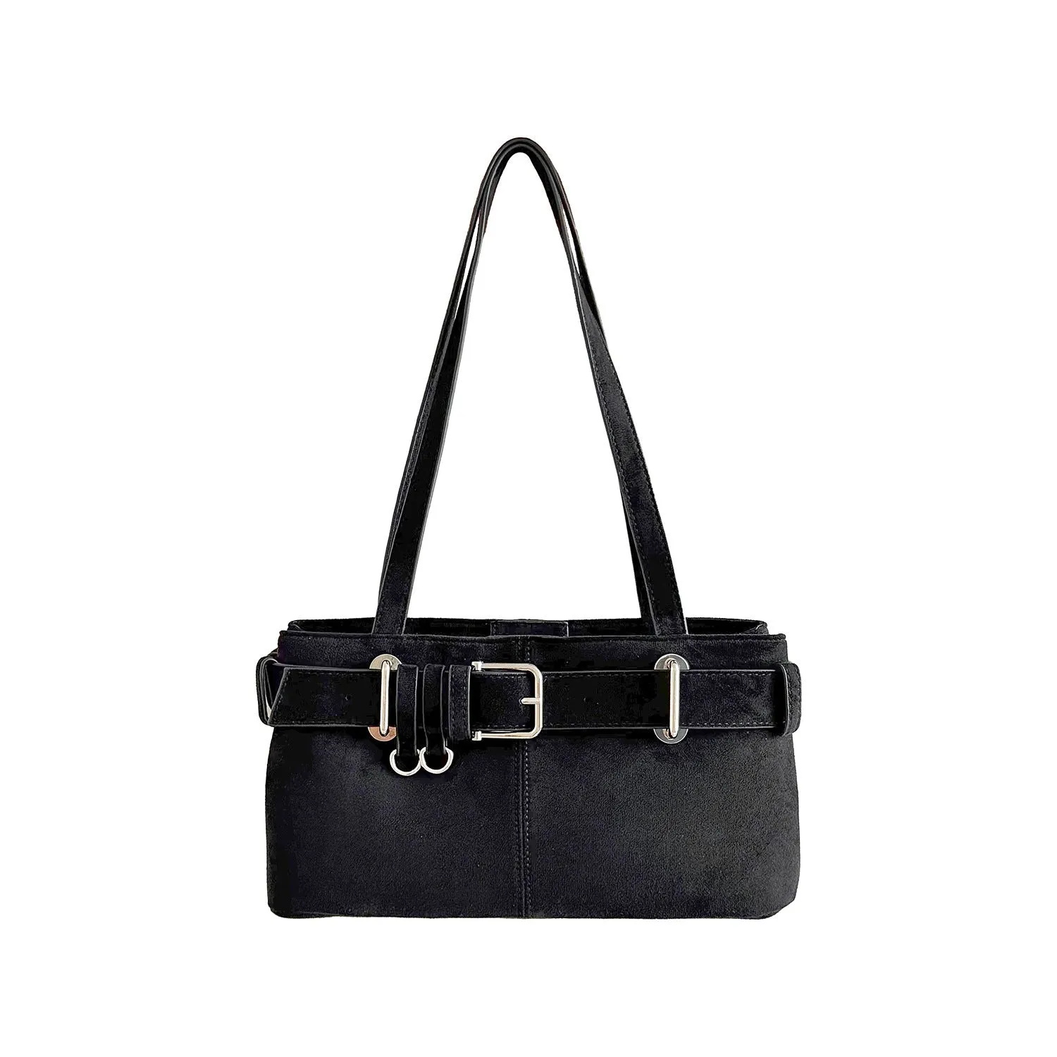 Retro minority design underarm bag in apricot colour with horizontal square shape and double shoulder straps.
