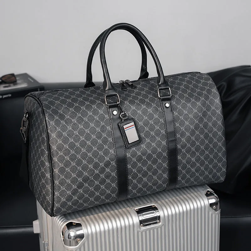 PU leather crossbody bag with sewing thread detail and plaid pattern for 20-35L travel