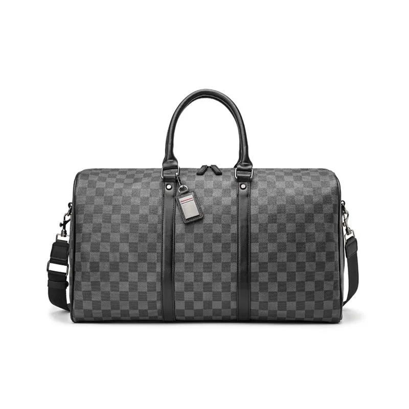 PU leather crossbody bag with sewing thread detail and plaid pattern for 20-35L travel