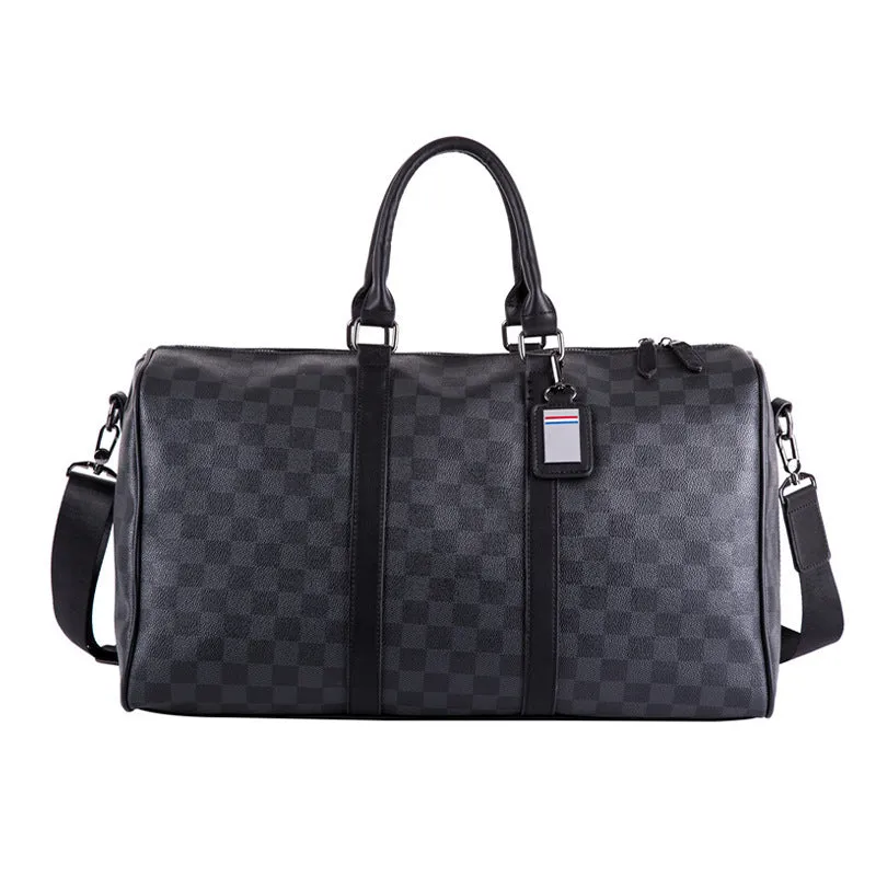 PU leather crossbody bag with sewing thread detail and plaid pattern for 20-35L travel