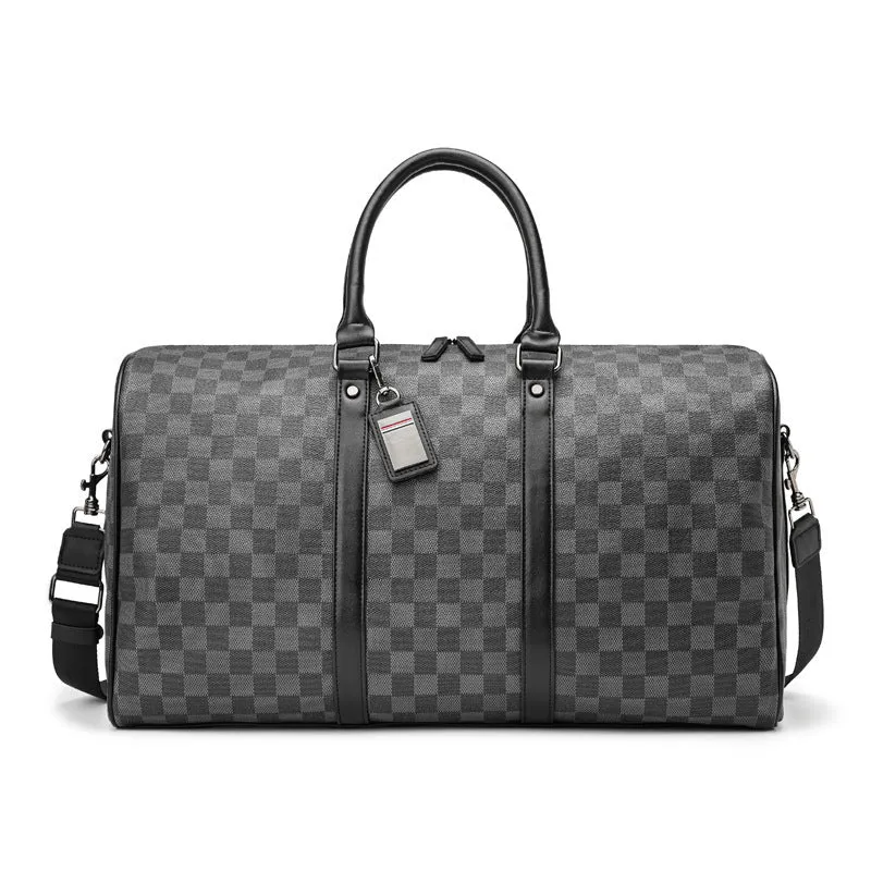 PU leather crossbody bag with sewing thread detail and plaid pattern for 20-35L travel