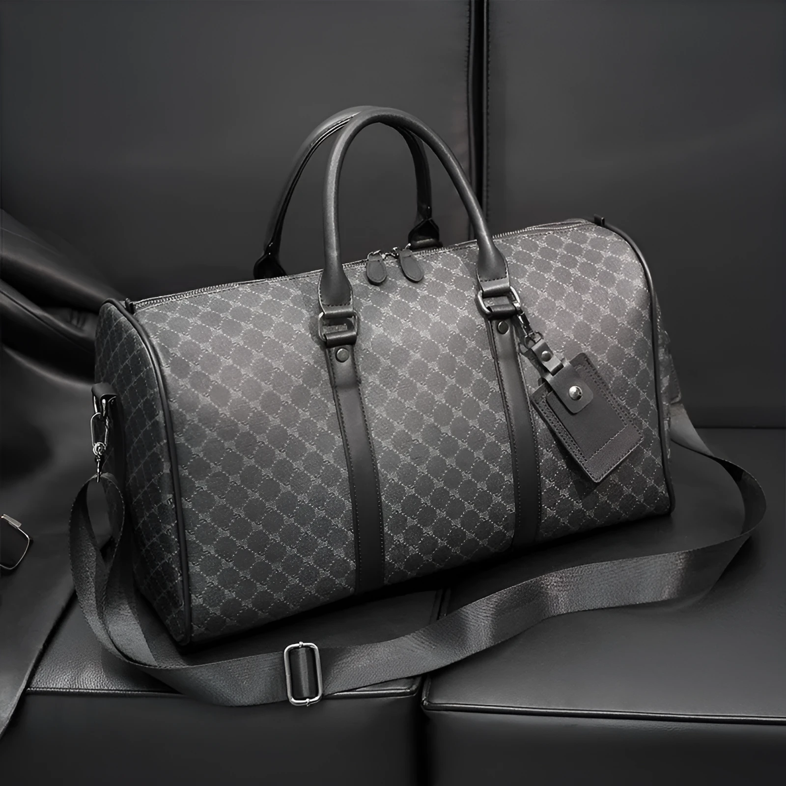 PU leather crossbody bag with sewing thread detail and plaid pattern for 20-35L travel