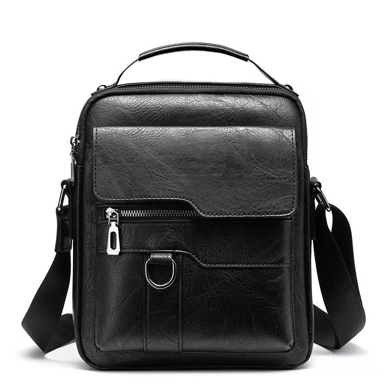 Men's one shoulder retro business crossbody bag in waterproof PU leather, solid colour, with tablet carrying option