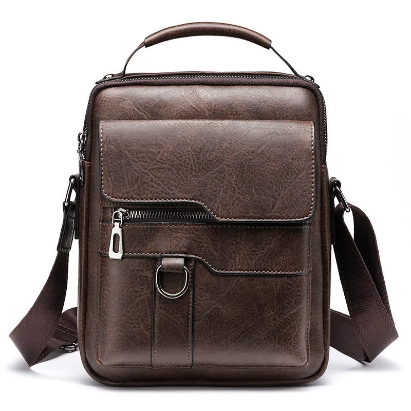 Men's one shoulder retro business crossbody bag in waterproof PU leather, solid colour, with tablet carrying option