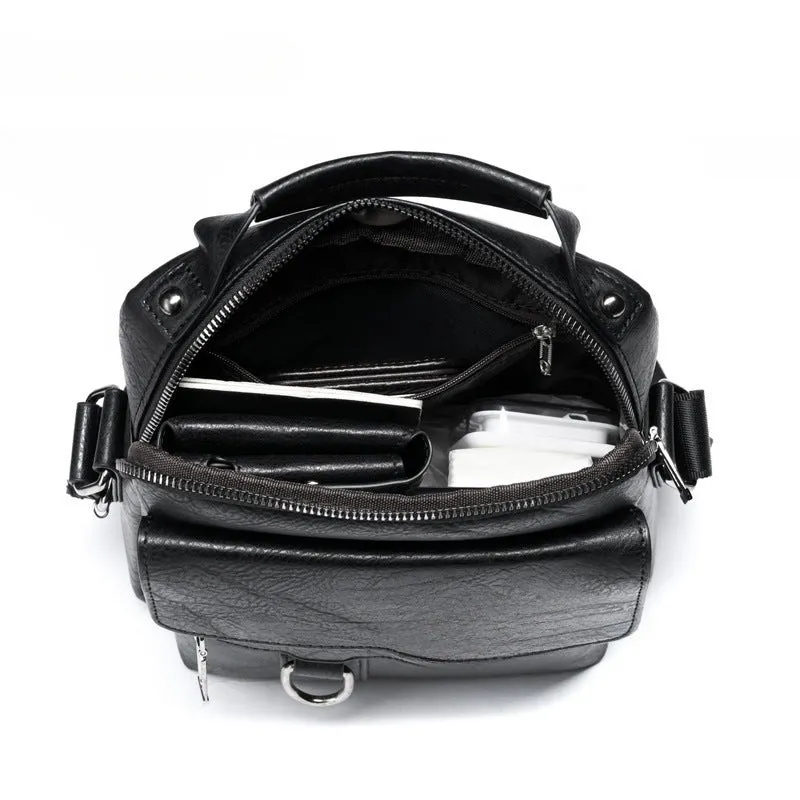 Men's one shoulder retro business crossbody bag in waterproof PU leather, solid colour, with tablet carrying option