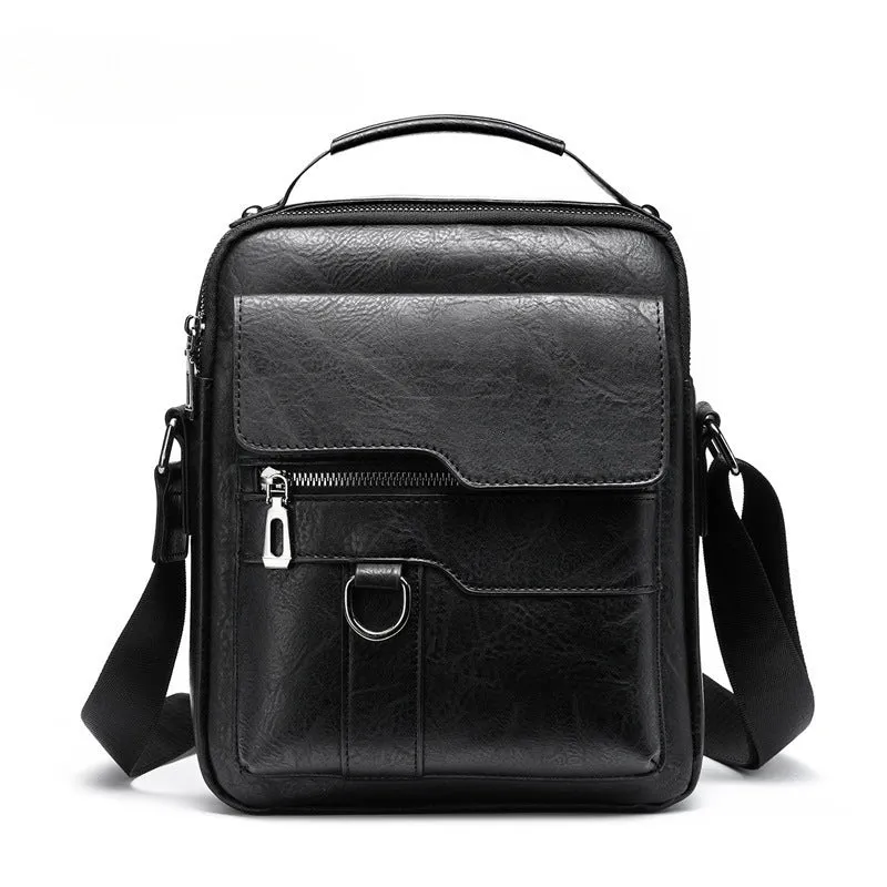 Men's one shoulder retro business crossbody bag in waterproof PU leather, solid colour, with tablet carrying option