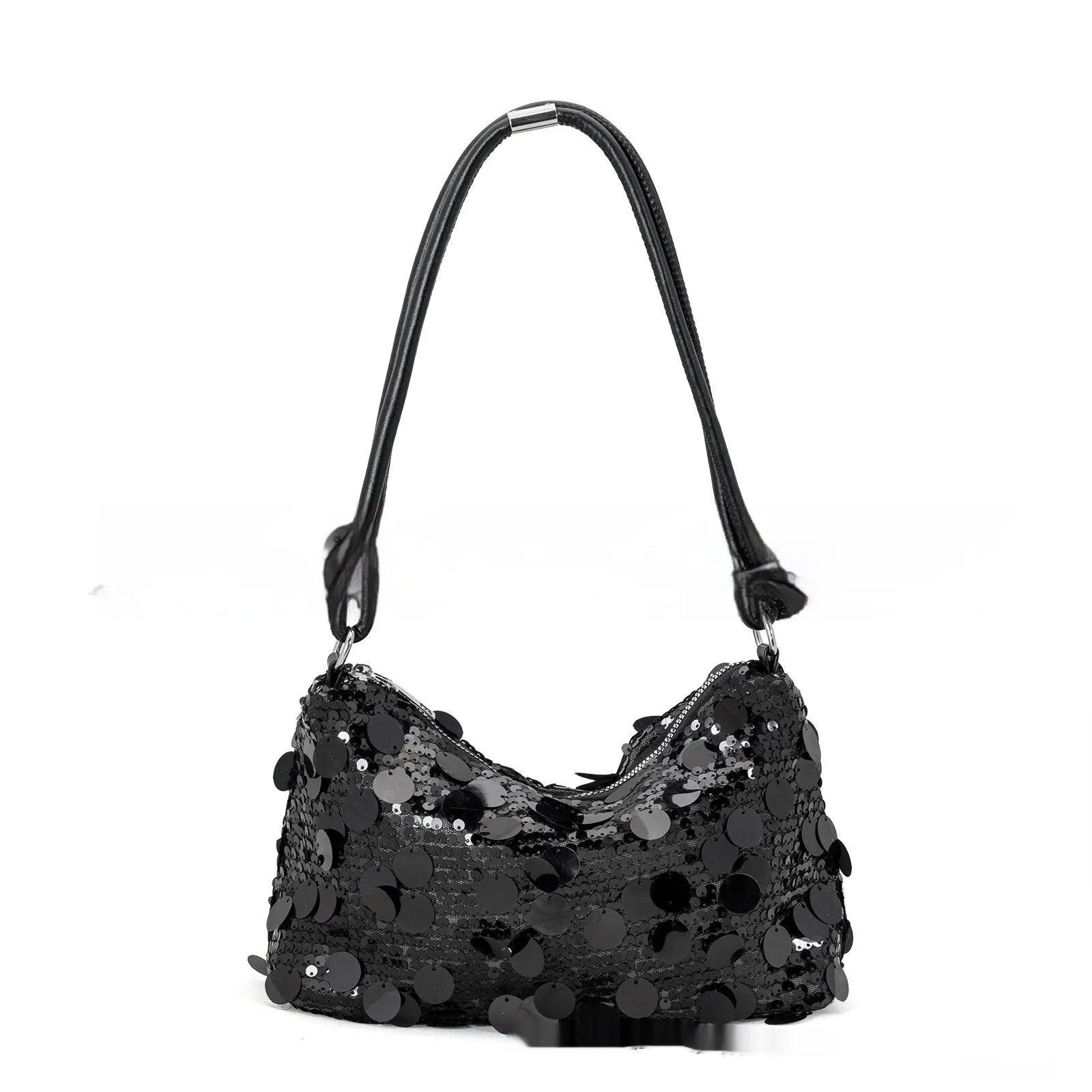 Women's polyester crossbody bag in black with sandwich pocket and single shoulder strap