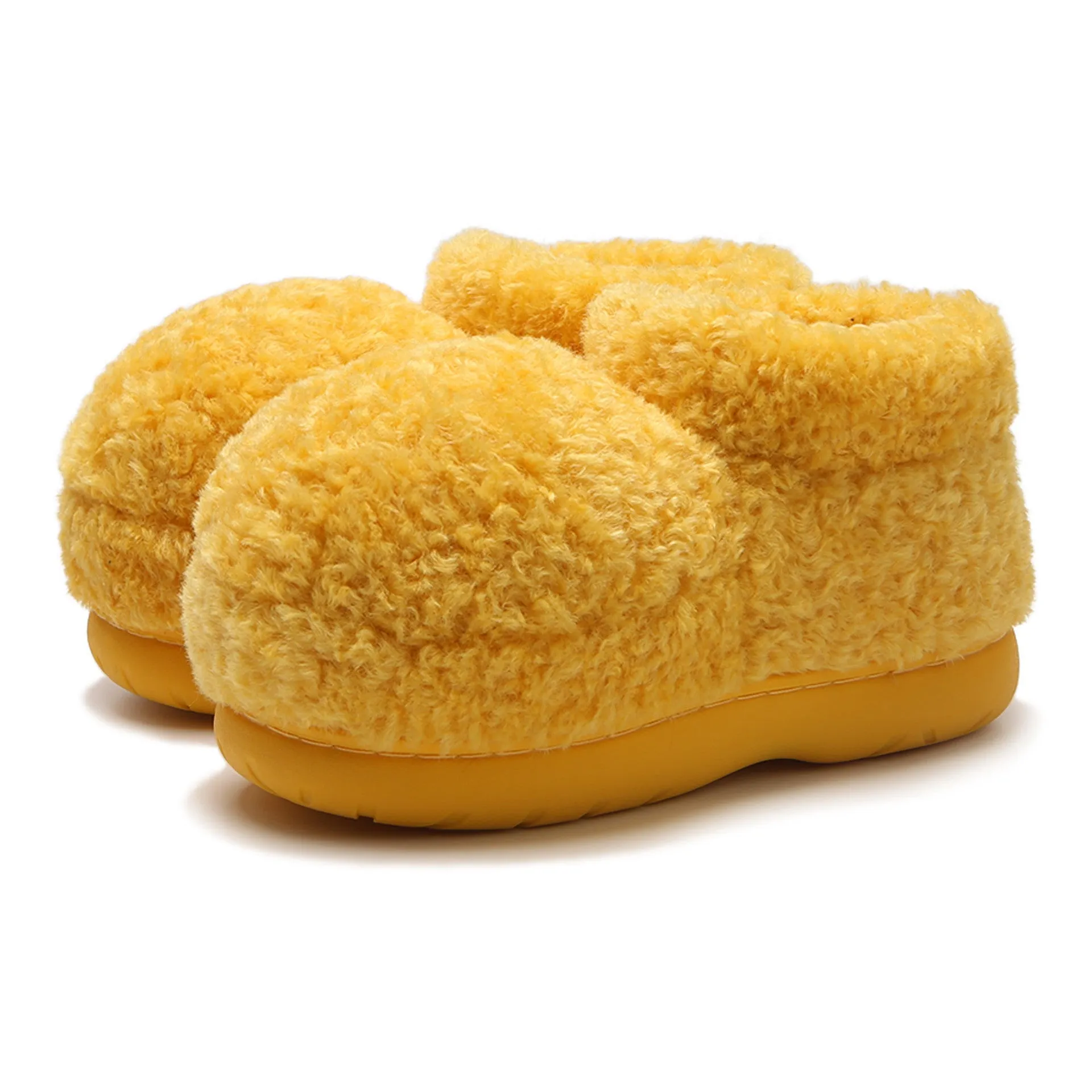 Women's furry boots in solid colour, suede upper, rubber sole, deep mouth design, red or yellow, sizes 36-41