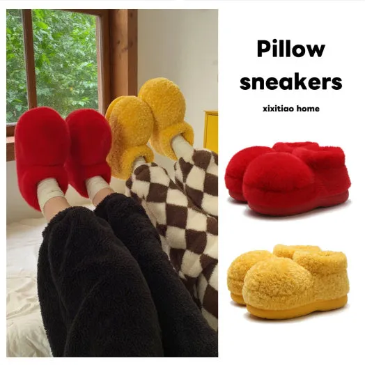Women's furry boots in solid colour, suede upper, rubber sole, deep mouth design, red or yellow, sizes 36-41