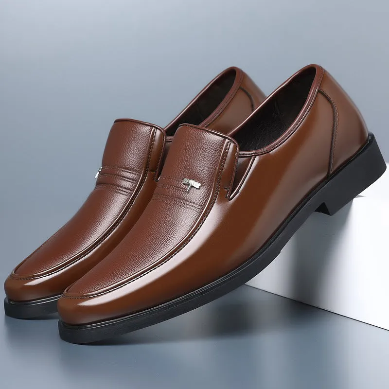 Casual men's leather business soft bottom shoes in black brown with stitching, cowhide upper, low top design