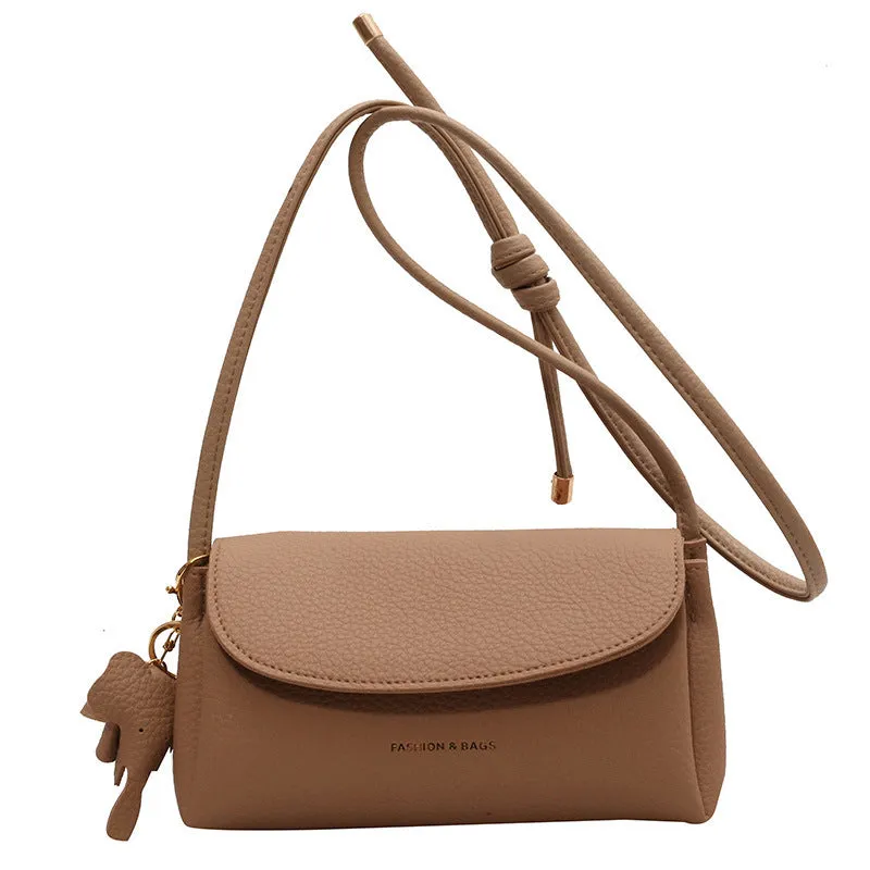 Soft PU small pillow shoulder bag 21cm with phone pocket, black colour, urban simple style