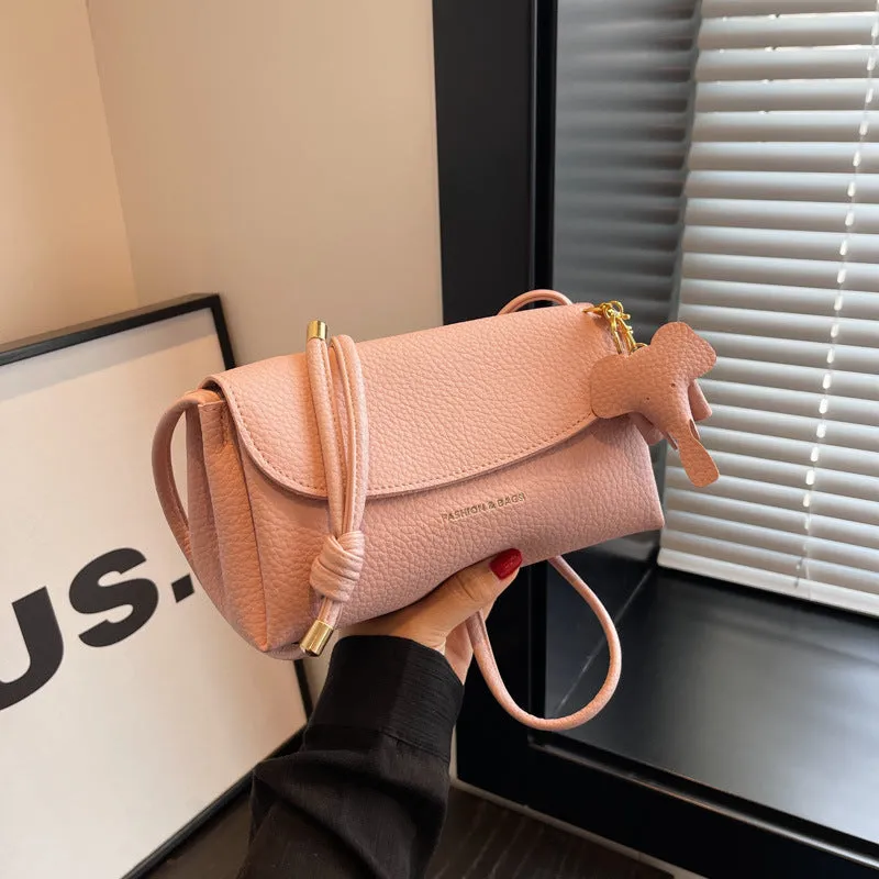 Soft PU small pillow shoulder bag 21cm with phone pocket, black colour, urban simple style