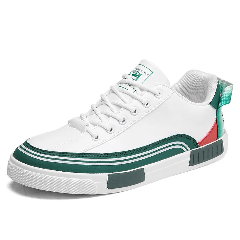 Men's beige and white-green canvas casual shoes with mesh section detail and flat round toe