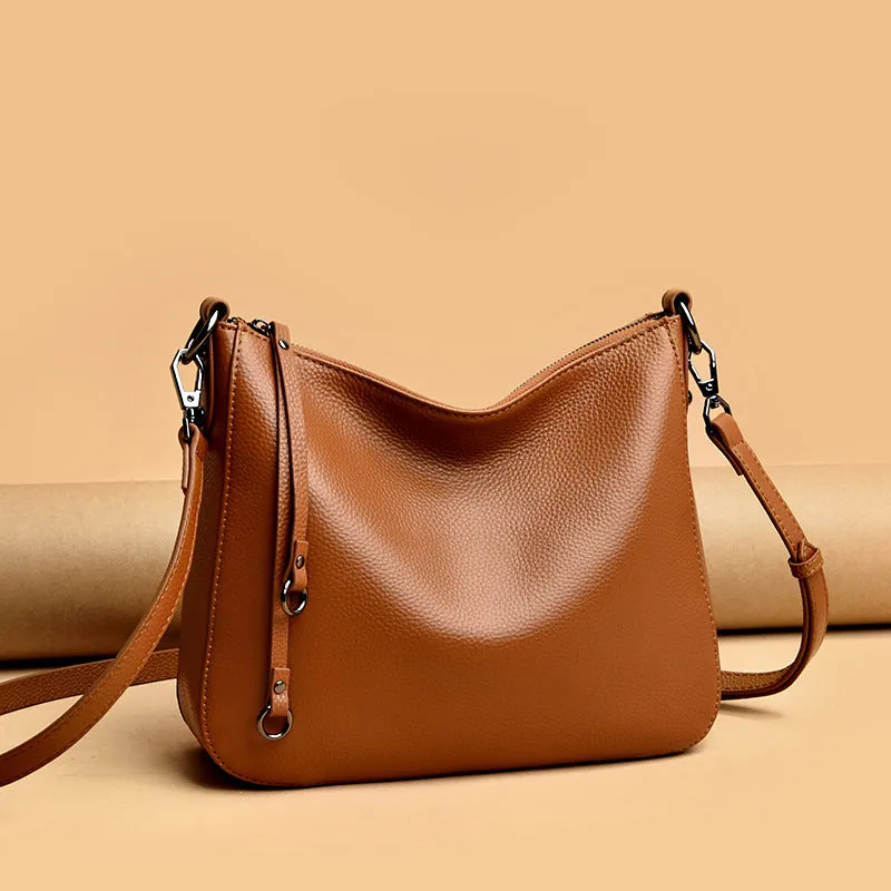 Large capacity genuine cowhide leather tote bag for women, horizontal square shape, double shoulder straps, black colour option