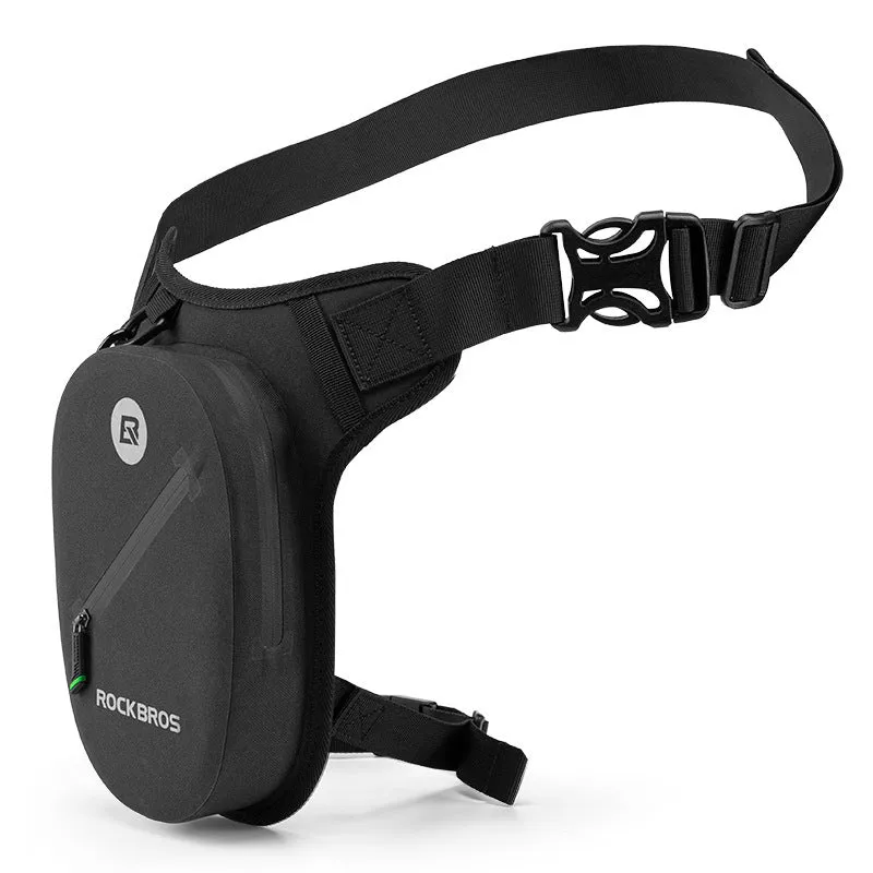 Black polyester and TPU waterproof motorcycle leg bag for men, minimalist fashion style