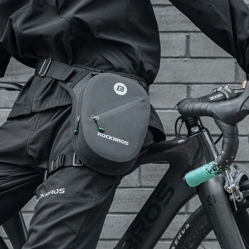 Black polyester and TPU waterproof motorcycle leg bag for men, minimalist fashion style