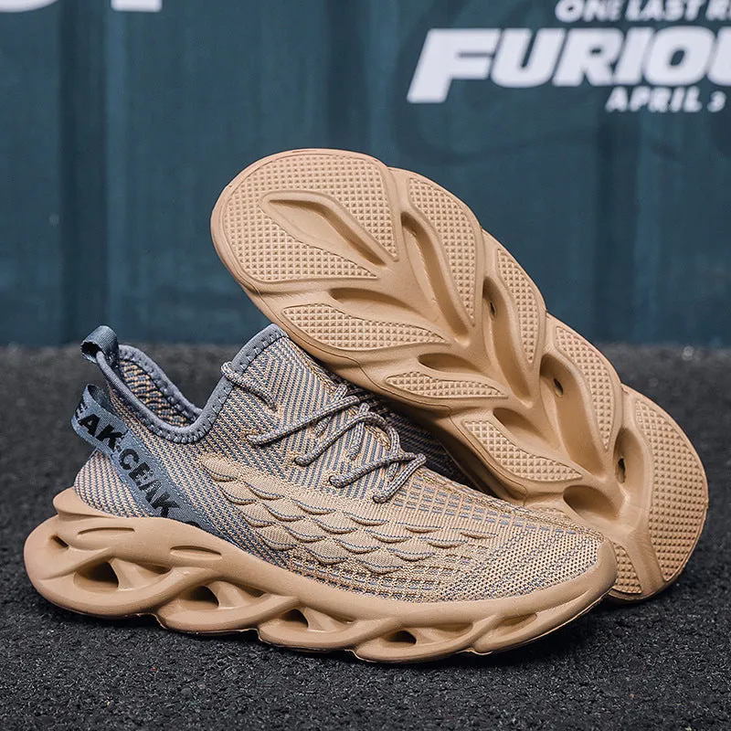 Blade mesh sports and leisure running shoes in solid colour, low-top with round toe and lace-up fastening