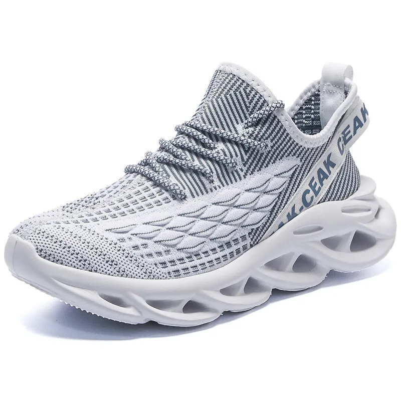 Blade mesh sports and leisure running shoes in solid colour, low-top with round toe and lace-up fastening