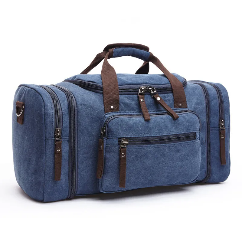 Canvas messenger backpack in khaki with expandable width from 53cm to 58cm and internal zip pockets